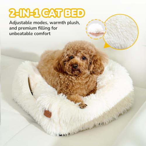 Cat Bed Cat Beds for Indoor Cats 2 in 1 Foldable Cat House White L (White / L(17.7 x 17.7 x 17.7 Inch))