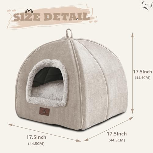 Cat Beds for Indoor Cats (Beige / 17.5"D x 17.5"W x 17.5"H)