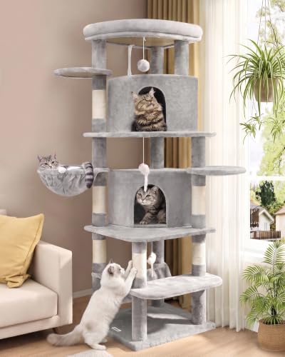 66in Corner Cat Tree Tower for Indoor Large Cat (66inch / Light Gray)