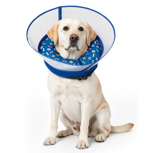 2-in-1 Inflatable Dog Cone Collar, Transparent Anti-Licking Shield with Detachable Soft Padding, Adjustable Elizabethan Collar for Small, Medium, Large Dogs and Cats ( XL) (（XL）)