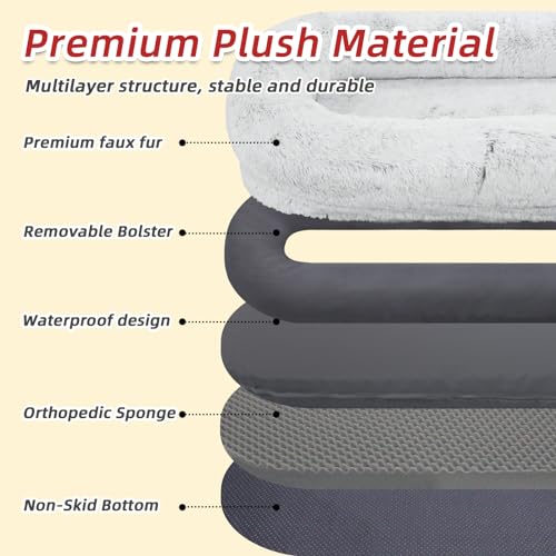 Human Dog Bed (71.0"L x 45.0"W x 12.0"Th / Grey-Christmas)