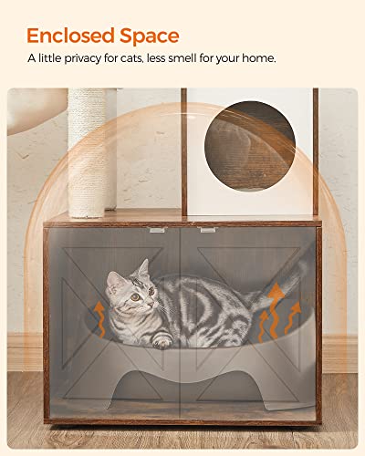 Cat Tree with Litter Box Enclosure (Rustic Brown)