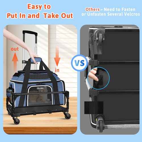 Top & Side Expandable Small Pet Carrier with Wheels Airline Approved (Blue with Wheels / 18.0"L x 13.0"W x 9.5"H)