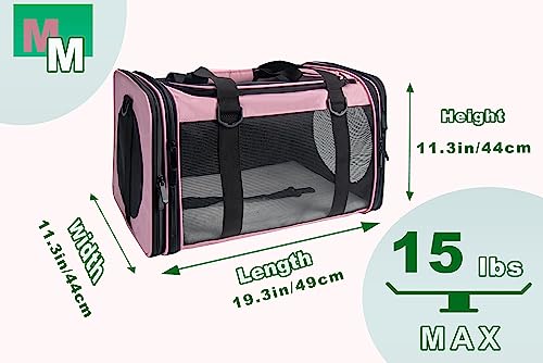 Soft Sided Pet Carrier for Cats Small Dogs of 15 Lbs Medium Pink (19.3"L x 11.3"W x 11.3"H / New-Pink)