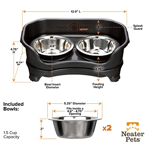 Express Mess Proof Dog Bowls Elevated for Small Breeds Under 15 Lb (Small w/ Standard Bowls / Midnight Black)