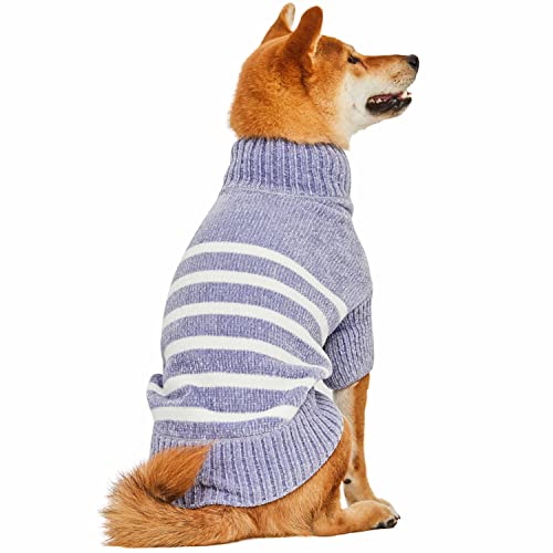 Cozy Soft Chenille Classy Striped Dog Sweater in Stonewash Blue (22 inch / Stonewash Blue)