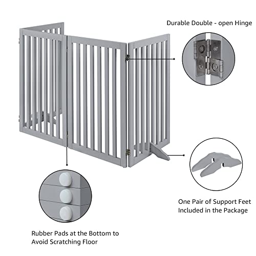 36”H Free Standing Pet Gate for Dog Cat (Gray / 80"W×36"H)