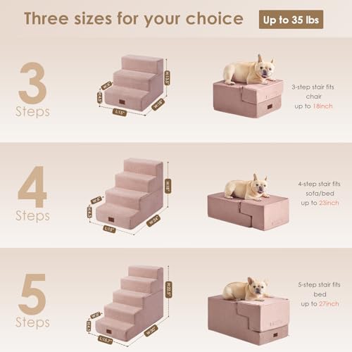 Dog Stairs for Small Dogs 13.5" H (Pink / Standard 15" x 18" x 13.5")