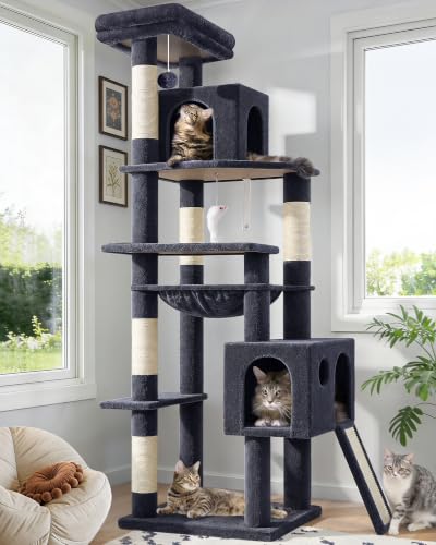 F70 Pro Heavy Duty Cat Tree Tower for Indoor Cats Large Adult (70inch / Dark Grey)