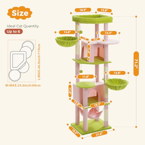 71.2" Tall Cat Tree (Pink / 71.2in)