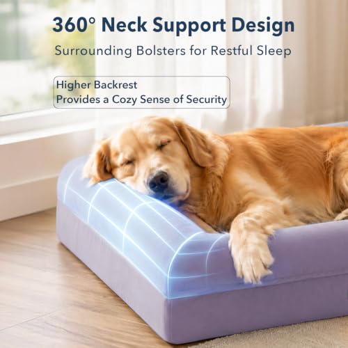 Jumbo Waterproof Dog Bed for Extra Large Size Dogs with Bolster (Purple / 53.0"L x 42.0"W x 8.25"Th)