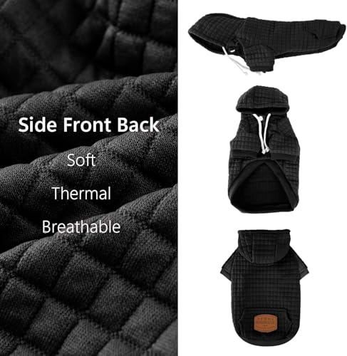 1 Pack Dog Hoodie Sweaters for Small Medium Dogs Warm Dog Clothes for Large Dogs Soft Waffle (Black / S (Back: 11.5",Chest: 15.5", 11-18lbs))