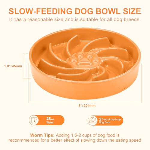 Ceramic Slow Feeder Dog Bowl (Orange)