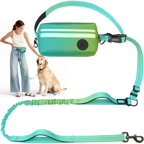 Waist Running Bungee Hands Free Dog Leash with Zipper Pouch for Walking Jogging Hiking