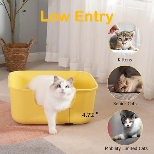 Large Cat Litter Box with High Sides (Long Side Entry-White)