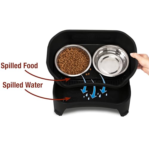 Express Mess Proof Dog Bowls Elevated for Medium and Large Breed (Medium to Large w/ 9 Peak Slow Feed Bowl / Midnight Black)