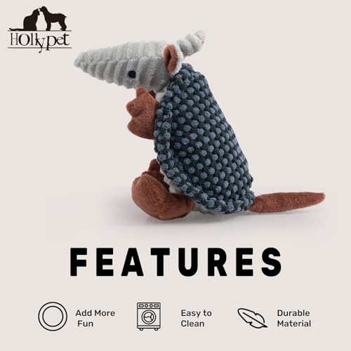 Armadillo Squeaky Puppy Dog Toys for Small Medium Dogs (8 IN / Dark Gray and Light Gray)