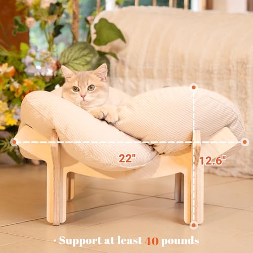 Elevated Cat Bed for Indoor Cats Couch Sofa Flower (White)