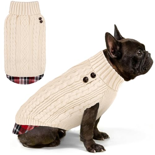 Dog Sweater for Small Dogs Turtleneck Thick Knit Pullover (Large (13-19lbs) / 3# Beige)