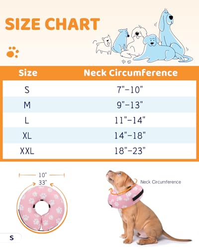 Inflatable Dog Cone Collar Alternative After Surgery (T Paw Pink / S(Neck 7"-9.5"))