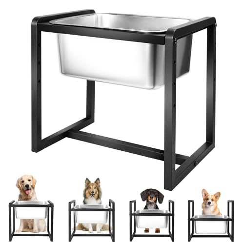 Adjustable Height Elevated Large Dog Water Bowls with Stainless Steel Bowls and Metal Stand (2GLLON)
