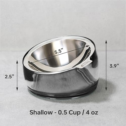 Oblik Elevated Cat Bowl Removable Stainless Steel Wide Dish for Dry Wet Food Feeding & Dishwasher Clean (Smoky / 0.5 Cups Shallow Dish)