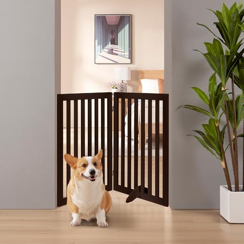 36”H Free Standing Pet Gate for Dog Cat (Espresso / 40"W×36"H)
