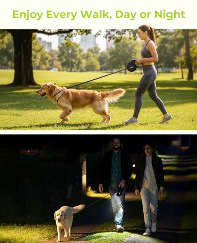 Retractable Dog Leash with Flashlight (Large-26ft)