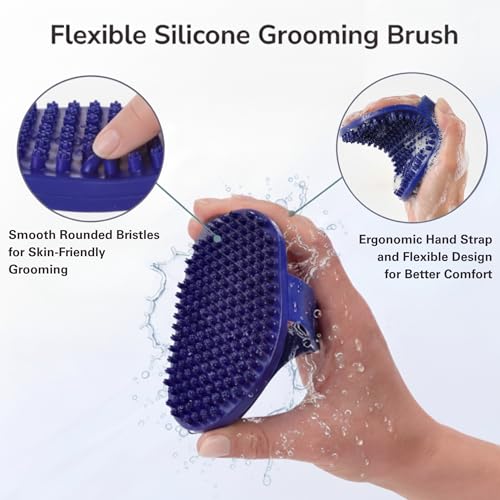 Rubber Grooming Brush for Dogs & Cats (Blue)