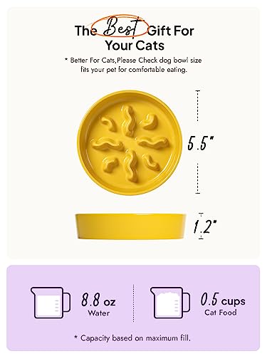 Ceramic Slow Feeder Dog Bowls Small Breed (Yellow / S-0.5 Cups)
