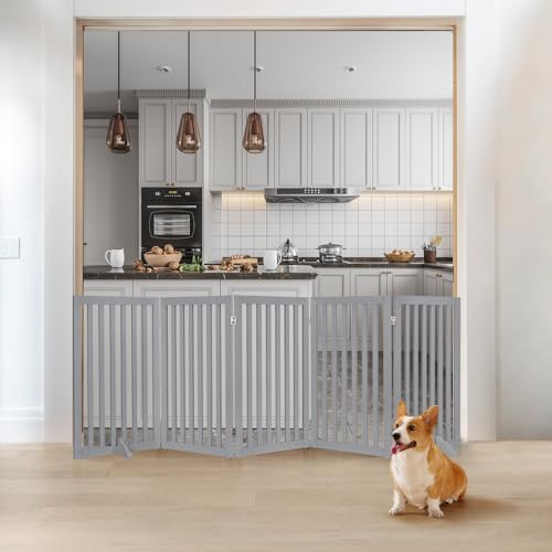 36”H Free Standing Pet Gate for Dog Cat (Gray / 100"W×36"H)