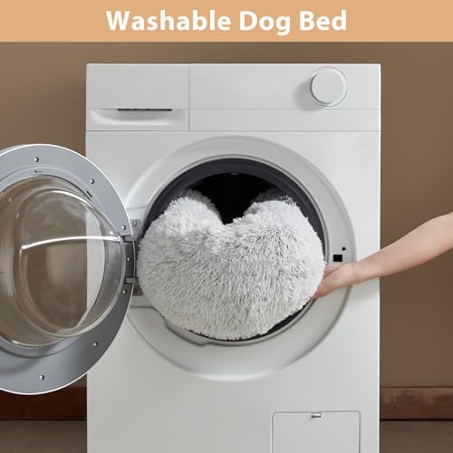 Small Round Calming Dog Bed Cat Bed for Comfy Sleep (24"L x 24"W x 8"Th / light grey)