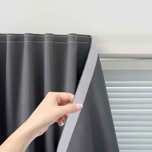 Magic Tape Stick On Curtains Window Shades Pull Down Blackout Window Cover Blackout Curtains for Bedroom No Drillng Self Adhesive Curtains No Rod Small Window (35"W x 59"L (Pack of 2) / Grey)