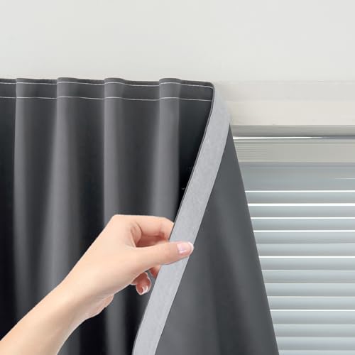 Magic Tape Stick On Curtains Window Shades Pull Down Blackout Window Cover Blackout Curtains for Bedroom No Drillng Self Adhesive Curtains No Rod Small Curtain (35"W x 71"L (Pack of 1) / Grey)