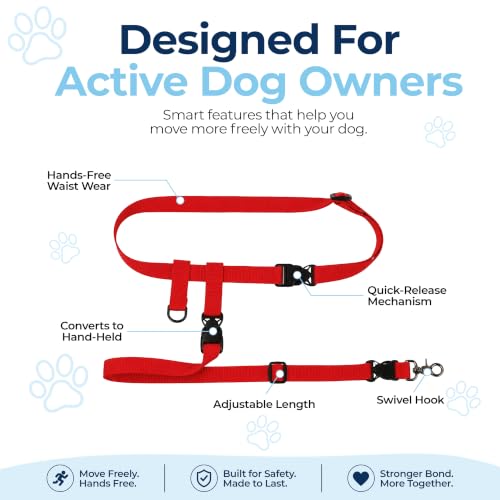Hands Free Dog Leash (Regular Dog System (Regular Belt (22"- 40" Waist)) / Red)