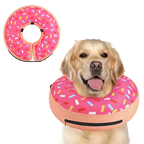 Inflatable Dog Cone Collar Alternative After Surgery (Donut Pink / L(Neck 12"-16"))