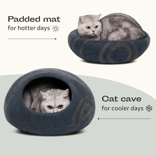 Cat Cave Merino Wool Bed for Indoor Cats (Slate Gray / Large)