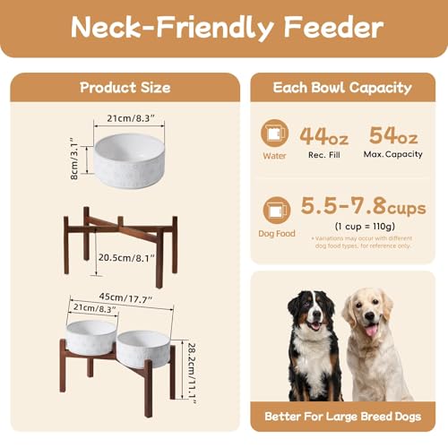 Elevated Dog Bowls (Double Bowls with Stand- Arctic White / 7.6CUPS)
