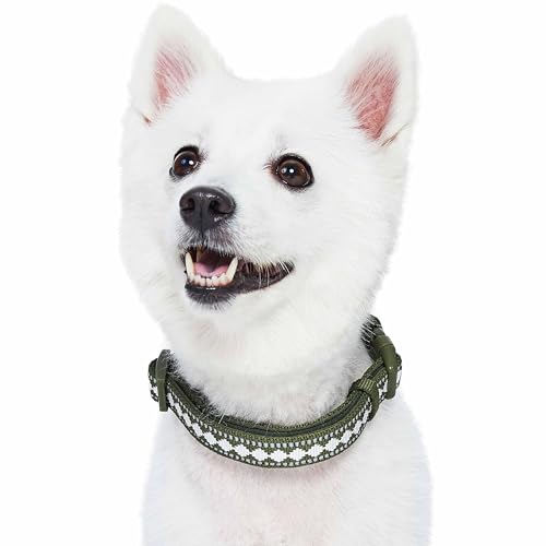 3 Colors 3M Reflective Jacquard Neoprene Padded Adjustable Dog Collar (Large / Polyester Buckle- Olive)