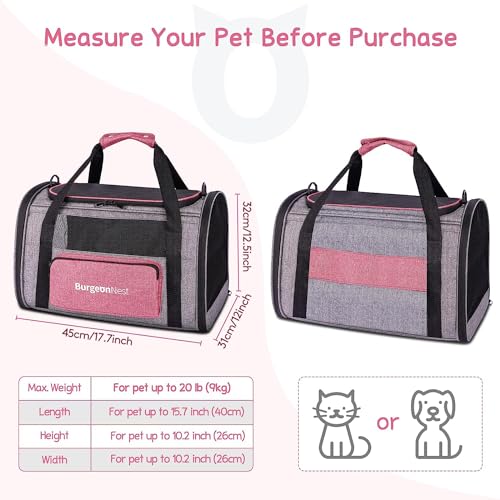 Soft Cat Carrier for Cats up to 20 Lbs (Pink / 17.7"L x 12.0"W x 12.5"H)