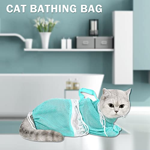 10 PCS Cat Washing Bag for Bath Shower Adjustable Net Grooming Set (Grey+Green)