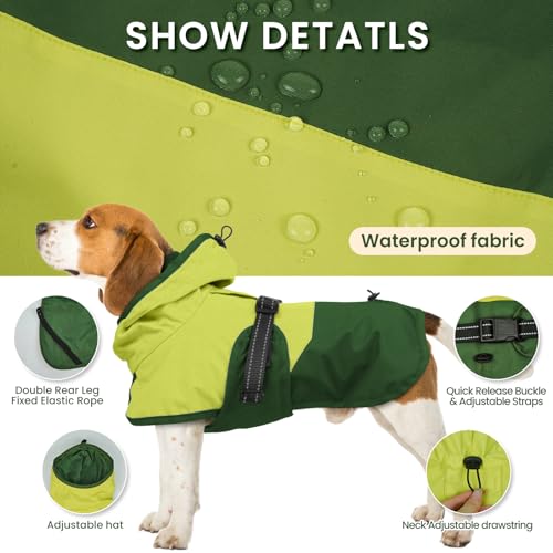 Dog Raincoat Waterproof Rain Jacket with Hood (XL(Back Length19.9") / Green)