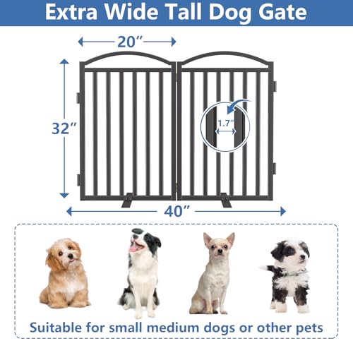 Metal Freestanding Dog Gates (Black / 40''W × 32''H)