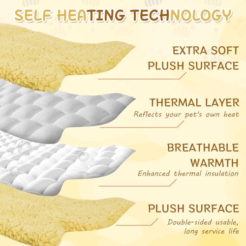 3 Pack Self Warming Pet Bed Leaf Shape Self Heating Cat Dog Mat Washable Thermal Sleeping Pad for Indoor Outdoor Hedgehog (Light Yellow / Large-19"x29")
