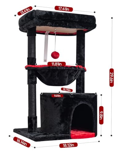Gothic Cat Tree with Coffin Bed for Indoor Cats (29.6" / Black & Red)