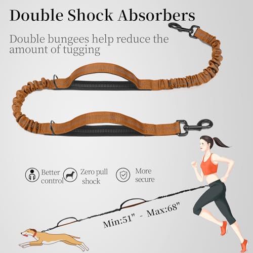 Hands Free Dog Leash with Zipper Pouch (Brown / Large)
