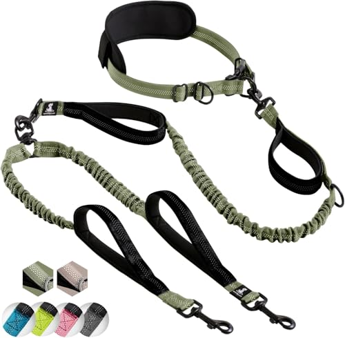 Hands Free Dual Dog Leash (Olive Green / 2 dogs M/L)