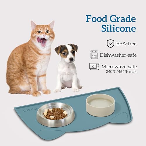 Cat Food Mat Silicone Pet Feeding Mat (20"L x 12"W / Light Blue)