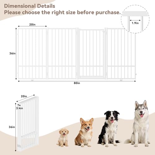 Full Metal Freestanding Dog Gate with Door (【4 Panels】80"W*36H" / White)