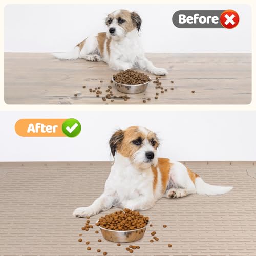 Dog Food Mat 40''x40'' Extra Large Dog Mat for Food and Water (40"L x 40"W / Khaki)